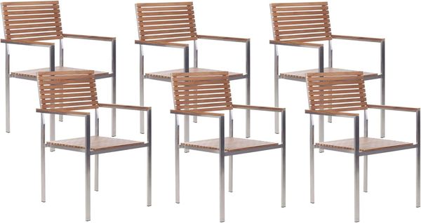 Beliani 'VIAREGGIO' Gartenstuhl 6er Set, Teakholz Braun