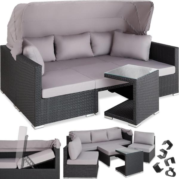 tectake Loungeset Rattan Lounge, (Set, 7-tlg), faltbares Dach