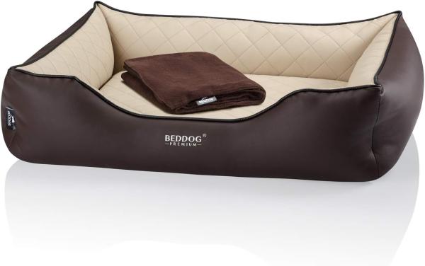 BedDog PREMIUM Orthopädisches Hundebett BUFFY, Memory Foam, Kunstleder, mit abnehmbaren Bezug MELANGE (beige/braun), (XL) ca. 90x80x25cm