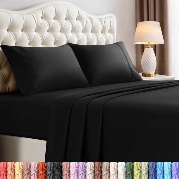 Utopia Bedding Bettwäsche-Set für King-Size-Bett, 4-teilig, gebürstete Mikrofaser, schrumpft und lichtbeständig, pflegeleicht (King-Size-Bett, Schwarz)