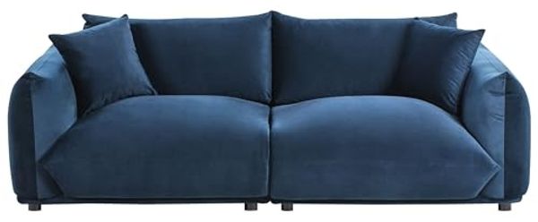 Sofa 3-Sitzer LUVOS Samtstoff Dunkelblau