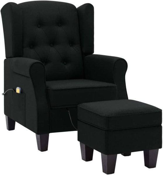 vidaXL Massagesessel mit Hocker Schwarz Stoff 320163