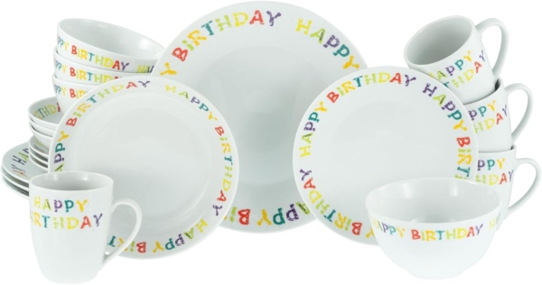 CreaTable, 24167, Serie Happy Birthday, 20-teiliges Geschirrset, Kombiservice aus Porzellan