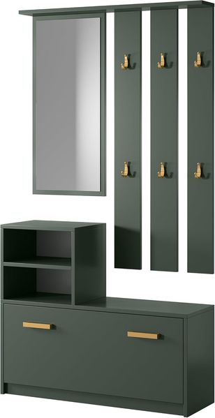 Selsey Flurgarderoben Set Garderobe Flur Wandgarderobe Garderobenpaneel Schuhregal Spiegel Regal Garderobenset Flaschengrün Mit Goldenen Griffen Yesfir