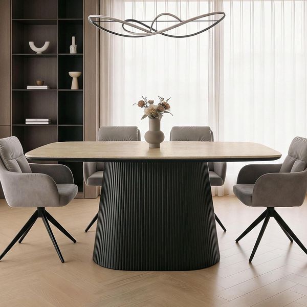 IDIMEX Esstisch GRANO, Esszimmertisch 180x90 cm Keramikplatte in Travertinoptik Beige/Schwarz