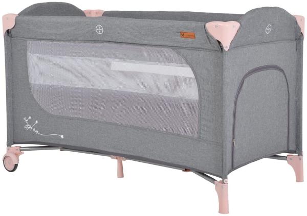 Cangaroo Reisebett Skyglow 2 Ebenen Räder Matratze Seiteneingang Tasche Bremsen rosa