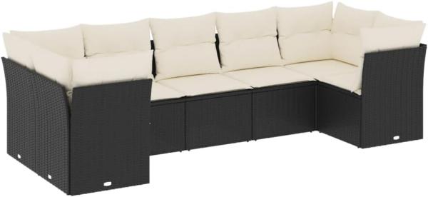 vidaXL 7-tlg. Garten-Sofagarnitur mit Kissen Schwarz Poly Rattan