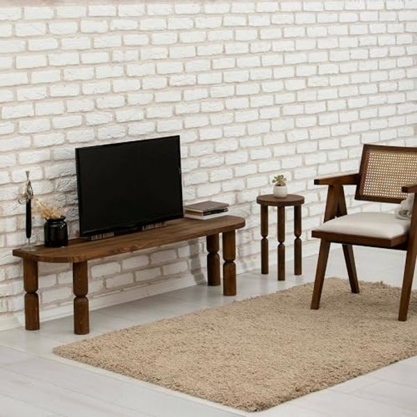 Dmora - Fernsehschrank Ceres, Ständer für Wohnzimmerfernseher, Niedriges Wohnzimmer-Sideboard, TV-Ständerbasis, 140x35h40 cm, Nussbaum
