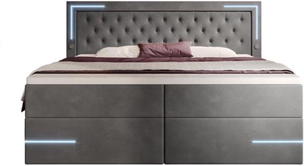 Boxspringbett Carlotta mit LED, Stauraum und USB (Samt) 200x200 Grau H4 (100kg+) Bild 1