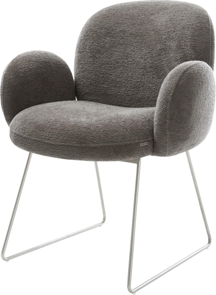 Esszimmerstuhl Nube-Flex mit Armlehnen Bouclé Soft Schlamm Kufengestell Edelstahl Taschenfederkern