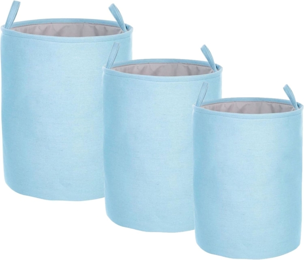 Textilkorb mit Kordelzug hellblau 3er Set ARCHA