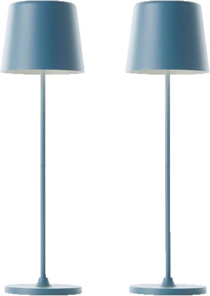 Lightbox 2er-Set LED Tischlampen für Innen & Außen | 37 cm / 23 cm Höhe, Ø 10cm | nordisch blaue Outdoor Tischleuchten mit Touch-Dimmer | mobil/kabellos/portable | per USB aufladbar/Akku | 310lm