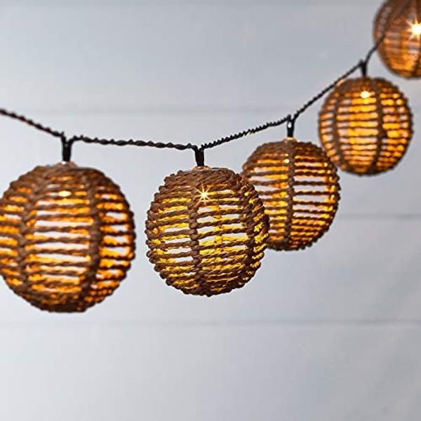 Lights4fun LED-Lichterkette 10er Solar Lichterkette Rattan Kugeln
