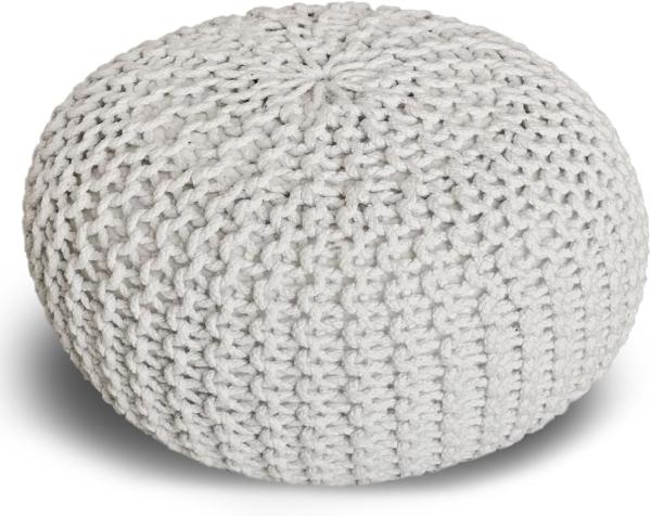 casamia Pouf Ø 55 o. 45 cm Sitzpouf Strickhocker Sitzpouf Bodenkissen nachhaltig Grobstrick Optik Größe ø 55 cm, Farbe weiß