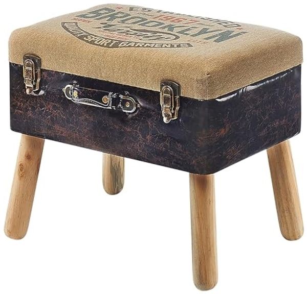 Kobolo Kofferhocker Hocker Polsterhocker - Leinen und Kunstleder - Braun - 50 x 36 x 45 cm