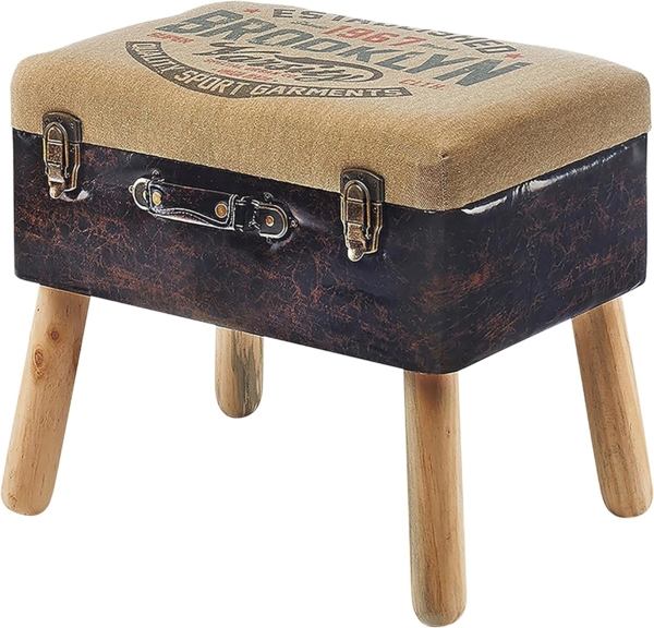 Kobolo Kofferhocker Hocker Polsterhocker - Leinen und Kunstleder - Braun - 50 x 36 x 45 cm