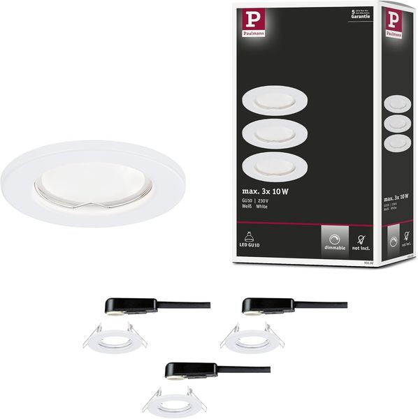 Paulmann 93392 Einbauleuchte max. 3xW GU10 230V Weiß starr 3er-Set ohne Leuchtmittel