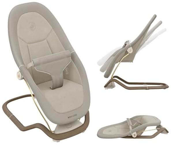 Maxi-Cosi Dove, Babywippe, 0–3 Jahre, 0–15 kg, Leichtgewicht Babywippe, Zusammenklappbar, Tragbar, Natürliches Wippen, 3 Liegepositionen, Eco Care 100% Recycelte Stoffe, Elegance Beige
