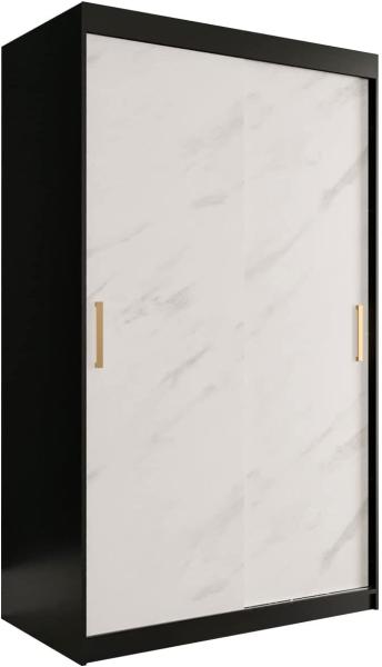 Kleiderschrank Kamoga T 120 (Schwarz / Marmor Weiß + Gold, mit Schubladen)