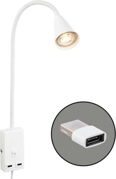 Briloner Leuchten Tischleuchte 2175016, ohne Leuchtmittel, 2700K - Extra-Warmweiß, LED Bettlampe 48,5x6x42 cm Weiß max. 10W GU10 Wandlampe Schlafzimmer