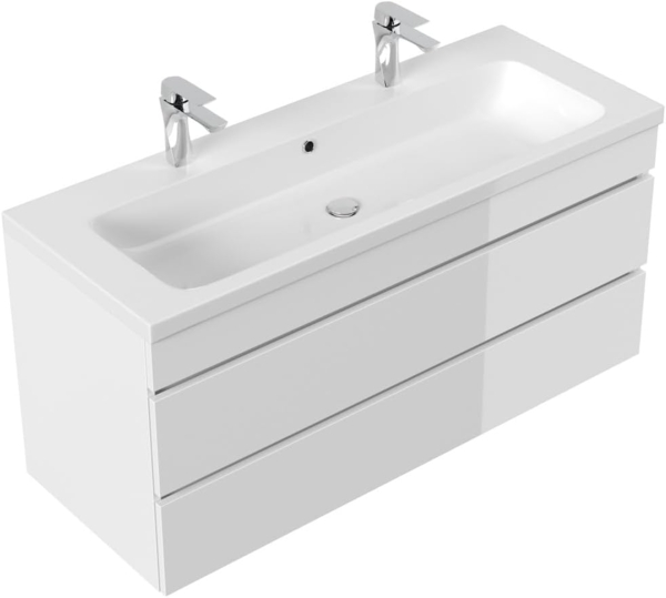 Badmöbel Via 120 Doppelbadmöbel weiss hochglanz mit grifflosen Schubladen : Weiss hochglanz