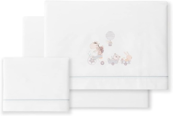 Bettlaken für Kinderbett, Giraffe, Fahrrad, Weiß und Grau Bild 2