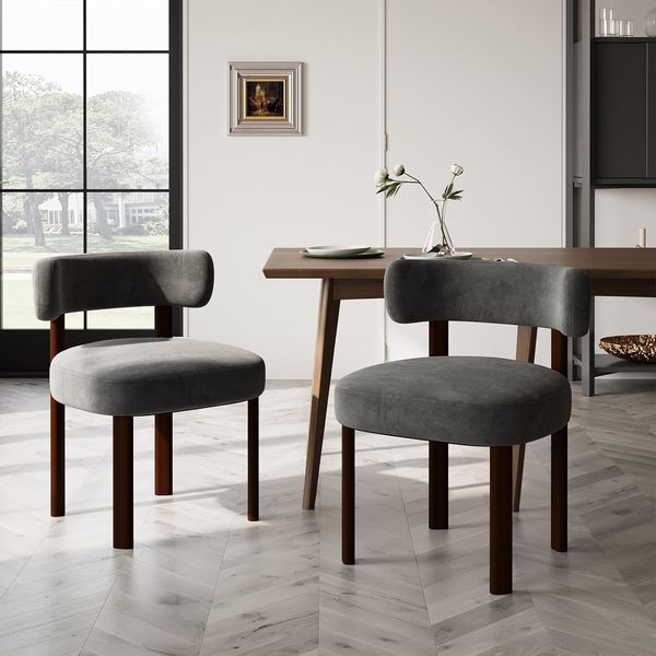 COLAMY Mid-Century Modern Design Sherpa Esszimmerstühle 2er Set, Vintage Landhaus-Stil Bouclé Küchenstühle mit offener geschwungener Rückenlehne für Esszimmer, Restaurant, Grau