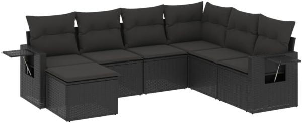 vidaXL 7-tlg. Garten-Sofagarnitur mit Kissen Schwarz Poly Rattan 3252832