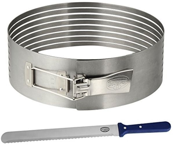 Dr. Oetker Tortenboden-Schneidhilfe Ø26-28 Set, inklusive Konditor-/Glasurmesser, zum leichten Schneiden von Tortenböden, gleichmäßige Tortenböden durch Führungsschienen, (Farbe: silber)