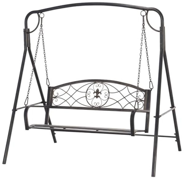 Outsunny Hollywoodschaukel mit A-Rahmen und zusätzlicher Stützstange, 3-Sitzer, Bettfunktion, Hollywoodschaukel, 1 tlg, Hollywoodschaukel, für Garten, Balkon, Schwarz