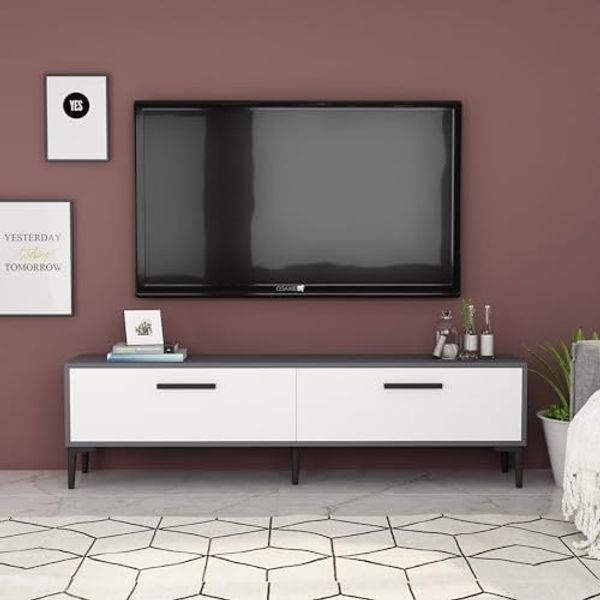 Hanah Home Modern TV Stand, Anthracite & White, 150 cm | 100% Melamine Coated Particle Board, 18 mm Thick | Wall-Mountable, Stylish & Functional Design