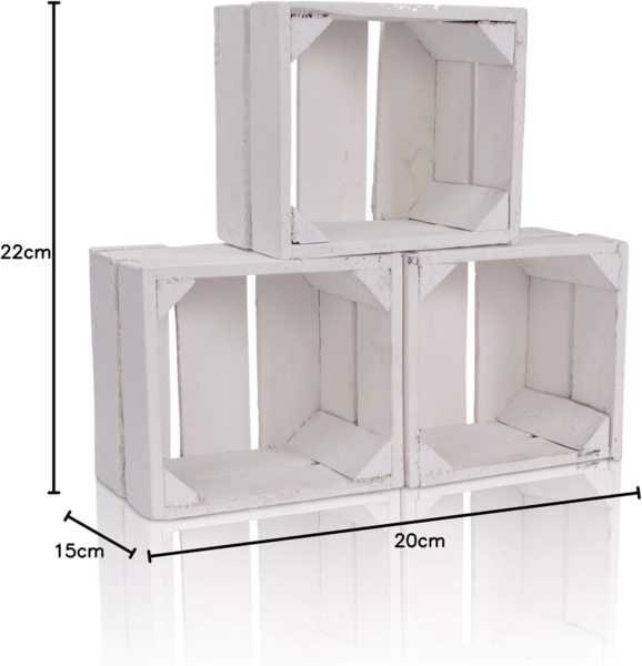 CHICCIE 3 Set Holzkiste im weißen Vintage Look - Weiß Obstkiste Weinkiste Bild 5