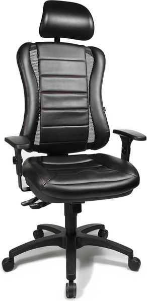 Topstar HE30P S100RX Head Point RS "P4", Bürostuhl, Schreibtischstuhl, inkl. höhenverstellbare Armlehnen, Kopfstütze, Polsterung schwarz, rote Steppnaht