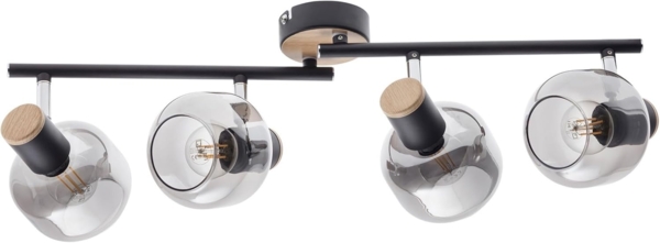 näve Deckenleuchte Fumoso, Leuchtmittel wechselbar, ohne Leuchtmittel, Smoking Glass (dunkel getönt), Metall/Schwarz, schwenkbar, 4-flammig