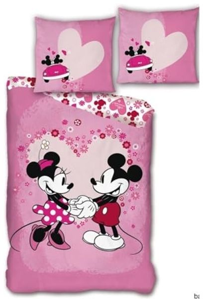 Disney Mickey Mouse Bettwäsche Minnie und Mickey Maus Bettwäsche Set, Mikrofaser, Deckenbezug 135-140x200 cm Kissenbezug 63x63 cm
