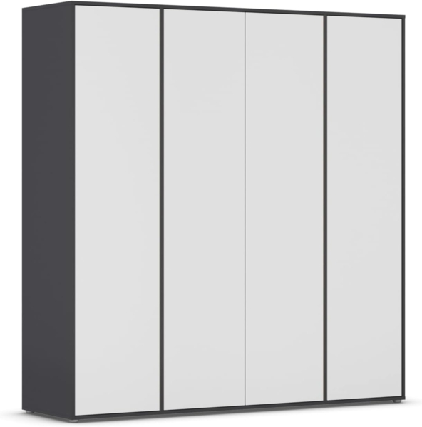 Rauch Möbel Nabila, Drehtürenschrank, Kleiderschrank, Kleiderschränke, Garderobe, 4-türig, Push-to-Open, Farbe Weiß/Grau metallic, Schwarz, 187 x 194 x 53 cm