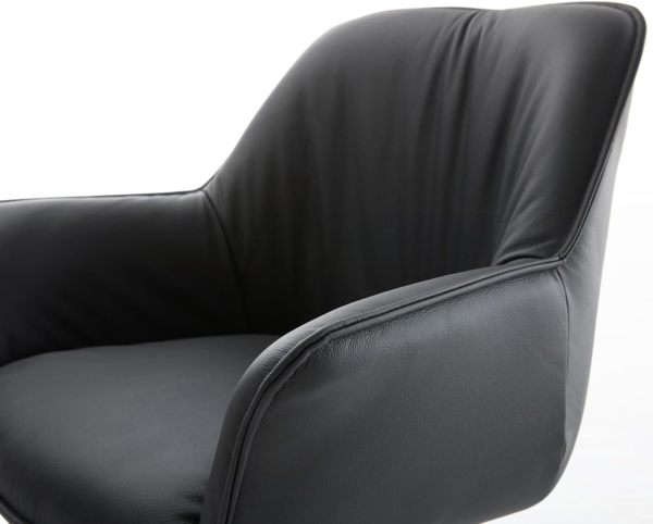 Esszimmerstuhl Keila-Flex mit Armlehnen Echt-Leder Schwarz Kreuzgestell breit Edelstahl Bild 6