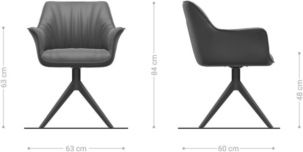 Esszimmerstuhl Keila-Flex mit Armlehnen Echt-Leder Schwarz Kreuzgestell breit Edelstahl Bild 2