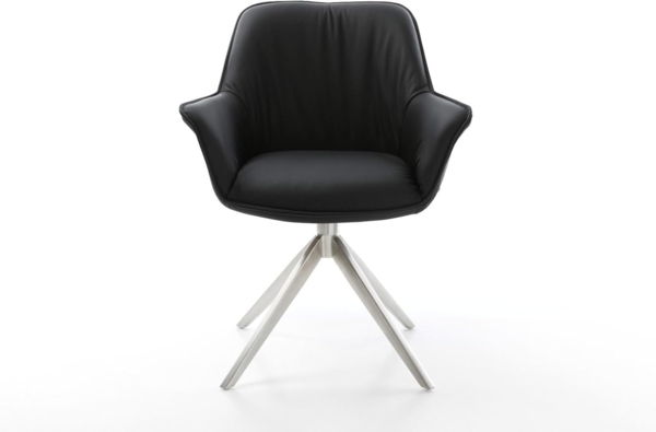 Esszimmerstuhl Keila-Flex mit Armlehnen Echt-Leder Schwarz Kreuzgestell breit Edelstahl Bild 4