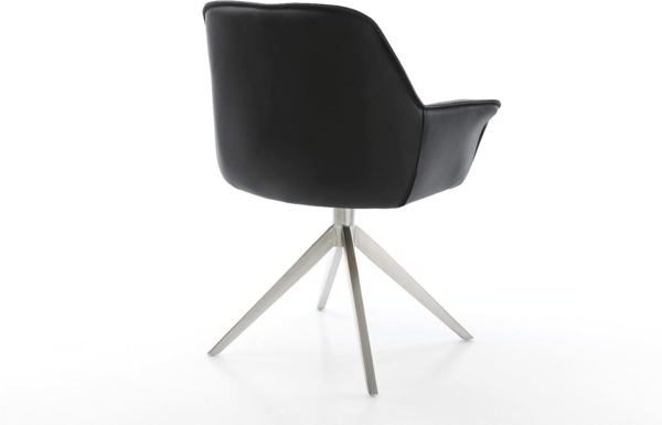 Esszimmerstuhl Keila-Flex mit Armlehnen Echt-Leder Schwarz Kreuzgestell breit Edelstahl Bild 7