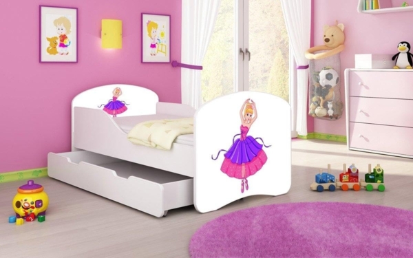 Kinderbett Luna mit Stauraum und verschiedenen Motiven 140x70 Princess