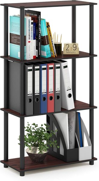 Furinno Regal mit 4 Ablageflächen, holz, Dunkle Kirsche/Schwarz, 29. 46x29. 46x109. 85 cm