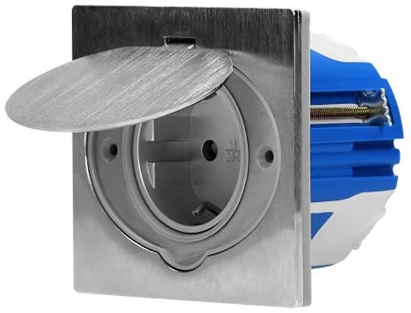 Boden Einbausteckdose, IP44, Edelstahl, 3680W, incl. Gerätedose Winddicht