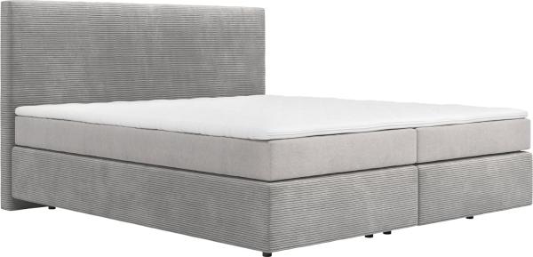 Boxspringbett Dream-Well 180x200 cm Cord Silbergrau mit Taschenfederkernmatratze und Topper Visco