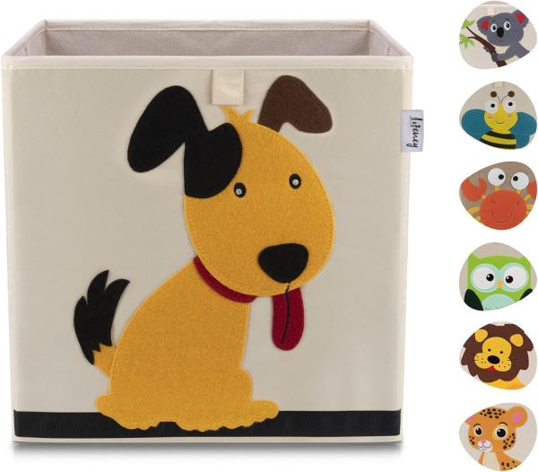 Lifeney Aufbewahrungsbox mit Hund Motiv I Spielzeugbox mit Tiermotiv passend für Würfelregale I Ordnungsbox für das Kinderzimmer I Aufbewahrungskorb Kinder