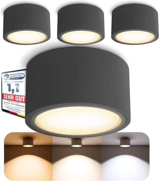 SSC-LUXon LED Aufbaustrahler CELI-X LED Aufbauspot anthrazit flach rund 3 Lichtfarben 230V GX53, Warmweiß bis Tageslicht