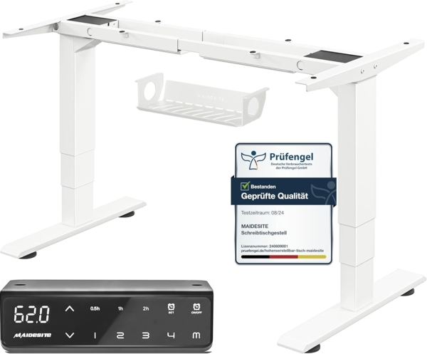 MAIDeSITe Höhenverstellbarer schreibtisch Rahmen 2 motor Tischgestell höhenverstellbar mit Kollisionschutz Schreibtisch höhenverstellbar elektrisch Stehschreibtisch mit 3-Bühne Hebe Beine(Weiß)
