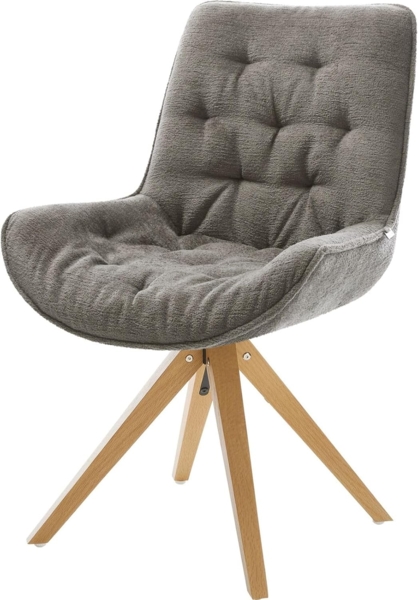 Drehstuhl Taimi-Flex Bouclé Soft Schlamm Holzgestell kantig Natur 180° drehbar