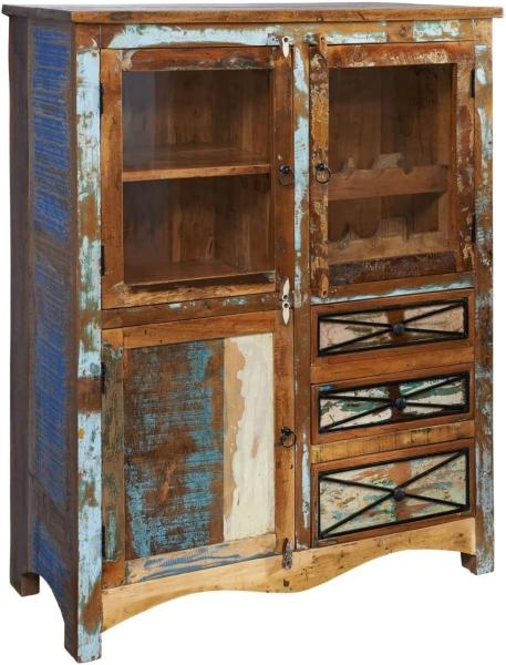 Massivmoebel24 Highboard (Highboard Altholz 106x45x136 mehrfarbig lackiert NATURE OF SPIRIT #113)