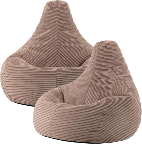 Icon Dalton Sitzsack Cord, Mokkabraun, 2er-Pack, Gaming Sitzsack Erwachsene mit Füllung, Bean Bag, Cord Sessel, Lounge Sessel, Lounge Stuhl, Schlafzimmer, Wohnzimmer, Wohnzimmer Möbel